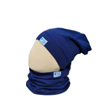  Csősál kétrétegű extra, kék babasapka, sál