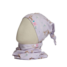  Csősál, őzike, lila babasapka, sál