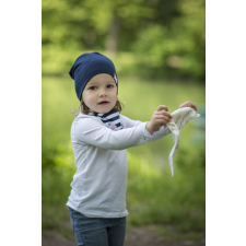  Csősapka, egyszínű, sötétkék babasapka, sál