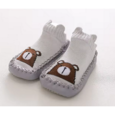  Csúszásgátlós babacipő, puha talpú babazokni - Szürke macis-11 cm
