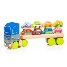  Cubika Fa kamion autószállító utánfutóval - 32 cm fajáték