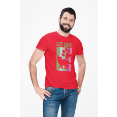  D&B Férfi/Unisex Póló ST00209 Cat Love Piros-Méret L