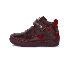 D.D.step – Gyerekcipő – Átmeneti kislány bőrcipő – piros, szívecskék 34 gyerek cipő