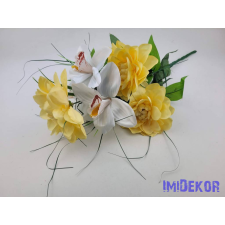  Dália-Orchidea 7 ágú selyem csokor fűszálakkal 49cm - Vaj dekorációs kellék