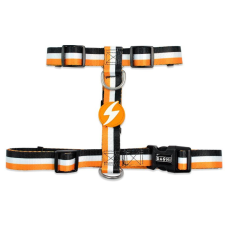 Dashi Stripes Orange&amp;Black H-hám S(1,5cmx32-53cmx24-38cm) nyakörv, póráz, hám kutyáknak