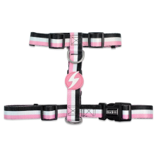 Dashi Stripes Pink&amp;Black H-hám S(1,5cmx32-53cmx24-38cm) nyakörv, póráz, hám kutyáknak