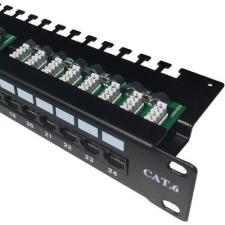 Datacom Patch panel 19" UTP 24 port CAT6 LSA 1U BK (3x8p) kábel és adapter