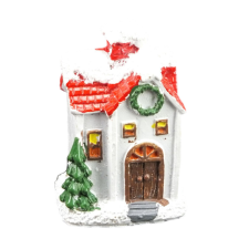 DC Kerámia havas fehér házikó fenyővel 7cm x 3,5cm x 4,5cm karácsonyi dekoráció
