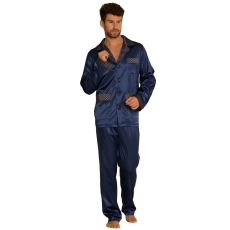 De Lafense Adam szatén férfi pizsama, sötétkék 3XL