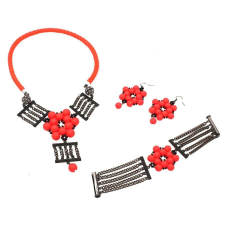 Debra - Swarovski gyöngy ékszerszett - Neon Red - piros ékszer szett