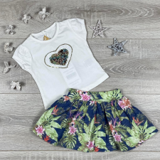 Deco Kids Virág mintás szoknya szív mintás fehér pólóval gyerek ruha szett