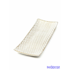  Dekor levélmintás tál 34x12,5cm - Fehér-Arany dekorációs kellék