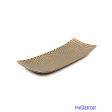 Dekor levélmintás tál 34x12,5cm - Szürke-Arany dekorációs kellék