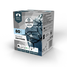 Dekortrend Basic 80 LED fényfüzér timer funkcióval, elemes, hideg fehér karácsonyfa izzósor