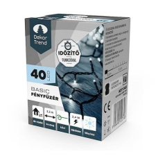 Dekortrend Basic fényfüzér 40 LED hideg fehér, timer funkció, elemes KDT 042 karácsonyi dekoráció