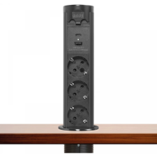 delight 20453B Elosztó 3 aljzat 1x USB-A 1x USB-C fekete rejtett hosszabbító, elosztó