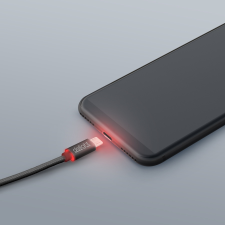 delight Adatkábel - MicroUSB LED fénnyel fekete - 1 m kábel és adapter