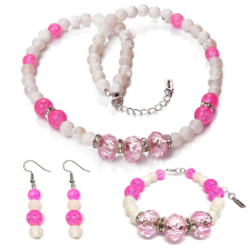 delight Pink Delight – Hegyikristály és achát exkluzív ásvány ékszerszett (nyaklánc + karkötő + fülbevaló... ékszer szett
