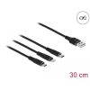  Delock 30 cm hosszú, USB töltő kábel 3 az 1-ben Lightning -, Micro USB- és USB Type-C csatlakozásho