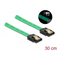 DELOCK 6 Gb/s SATA kábel UV fényhatással zöld színű, 30 cm kábel és adapter