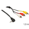 DELOCK 84504 sztereo jack 3.5 mm 4 pin apa, forgatott > 3 x RCA apa kábel 1,5 m (84504)