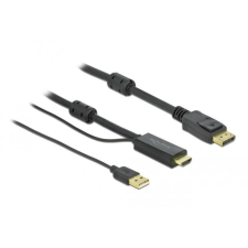 DELOCK 85963 HDMI-A -&gt; DisplayPort kábel USB-A tápellátással 1m fekete kábel és adapter