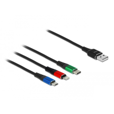 DELOCK 87277 USB-A apa 2.0 - Lightning + Micro USB-B + USB-C apa Adat és töltőkábel - Fekete (1m) kábel és adapter