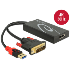  Delock Adapter DVI-dugós csatlakozó &gt; Displayport 1.2-csatlakozóhüvely fekete kábel és adapter