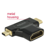 DELOCK Adapter Gyors-sebességű HDMI Ethernettel - HDMI A anya > HDMI mini-C apa + micro-D apa fekete