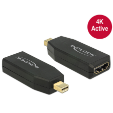 DELOCK Adapter mini Displayport 1.2-dugós csatlakozó &gt; HDMI-csatlakozóhüvely 4K aktív, fekete kábel és adapter