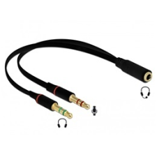 DELOCK audio kábel 3,5 mm 4 pólusú sztereó aljzat (F) - 2x(M) kábel és adapter