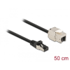 DELOCK Kábel RJ45 apa - Keystone modul RJ45 anya Cat.6A, 50 cm hosszú, fekete