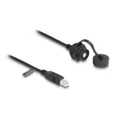  Delock Kábel USB 2.0 B-típusú apa USB 2.0 B-típusú anya installálásra IP68 por és víz elleni védő bajonettzá kalappal fekete, 1 m kábel és adapter