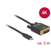 DELOCK Kábel USB Type-C csatlakozó > DVI 24+1 csatlakozó (DP váltakozó mód) 4K 30 Hz, 3m, fekete