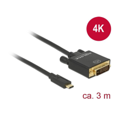 DELOCK Kábel USB Type-C csatlakozó &gt; DVI 24+1 csatlakozó (DP váltakozó mód) 4K 30 Hz, 3m, fekete kábel és adapter