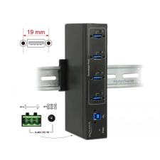 DELOCK Külso ipari HUB 4 x USB 3.0 A-típusú 15 kV ESD védelemmel (63309) (d63309) hub és switch