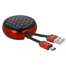 DELOCK USB 2.0-A apa - USB-C 2.0-C apa Adat- és töltőkábel tokba visszahúzható - Fekete/Piros (85819) kábel és adapter