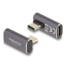 Delock USB Adapter 40 Gbps USB Type-C PD 3.0 100 W csatlakozódugóval - csatlakozóhüvellyel, elforgatott ívelt bal / jobb 8K 60 Hz fém kábel és adapter