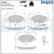 DELPHI fékbetétkészlet, tárcsafék LP2698 autóalkatrész