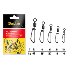 Delphin Rolling swivel with T snap / 10db - #10/14kg horgászkiegészítő