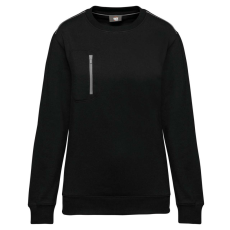 Designed To Work WK403 mellzsebes környakas unisex pulóver, kontrasztos díszítéssel Designed To Work, Black/Silver-S