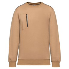 Designed To Work WK403 mellzsebes környakas unisex pulóver, kontrasztos díszítéssel Designed To Work, Camel/Black-5XL