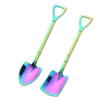  Desszertes kanál szett, két részes, szivárványos, kék díszdobozban tányér és evőeszköz