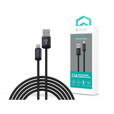 Devia Gracious Series v2 12W USB/Lightning adat-és töltőkábel 2m - fekete kábel és adapter