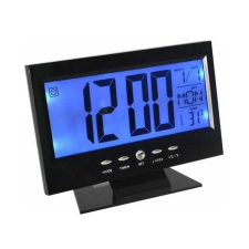 Digitális óra LCD kijelzővel és hangvezérléssel, hőmérő funkcióval, DS-8082, fekete ébresztőóra