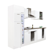 Dinewell Yorki 270 konyhablokk fehér korpusz,selyemfényű fehér fronttal felülfagyasztós hűtős szekrénnyel bútor