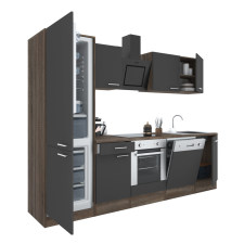 Dinewell Yorki 280 konyhablokk yorki tölgy korpusz,selyemfényű antracit front alsó sütős elemmel alulfagyasztós hűtős szekrénnyel bútor