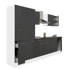 Dinewell Yorki 300 konyhablokk fehér korpusz,selyemfényű antracit fronttal polcos szekrénnyel bútor