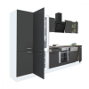 Dinewell Yorki 340 konyhablokk fehér korpusz,selyemfényű antracit front alsó sütős elemmel polcos szekrénnyel és alulfagyasztós hűtős szekrénnyel