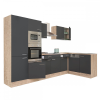 Dinewell Yorki 340 sarok konyhablokk sonoma tölgy korpusz,selyemfényű antracit fronttal polcos szekrénnyel